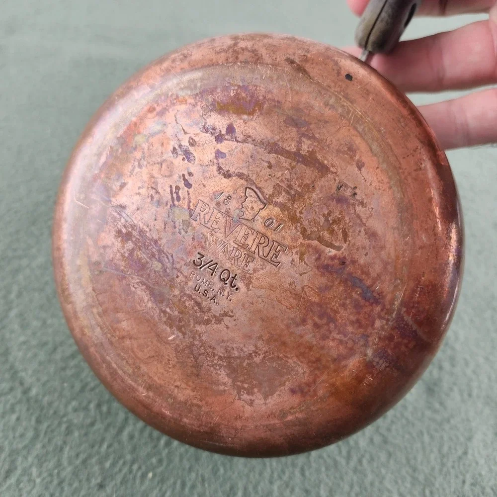 Vintage 1801 Revere Ware 3/4 qt Sauce Pan Pot w/Lid Copper Bottom Rome NY